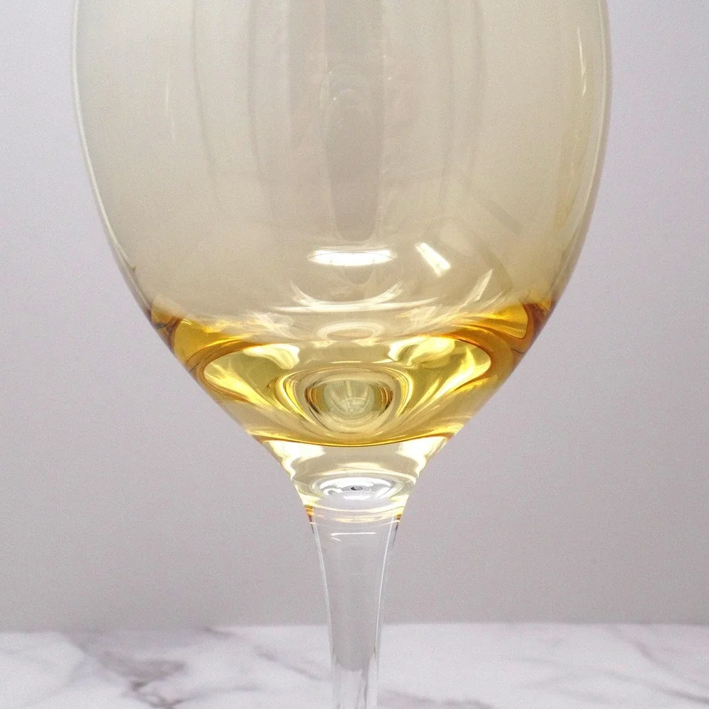 Vintage Yellow & Clear Handblown Wine Glass, set of 2